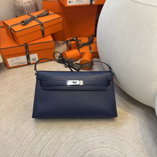 Taiwan Hermes Kelly Elan Chevre Leather Blue Saphir Silver Hardware