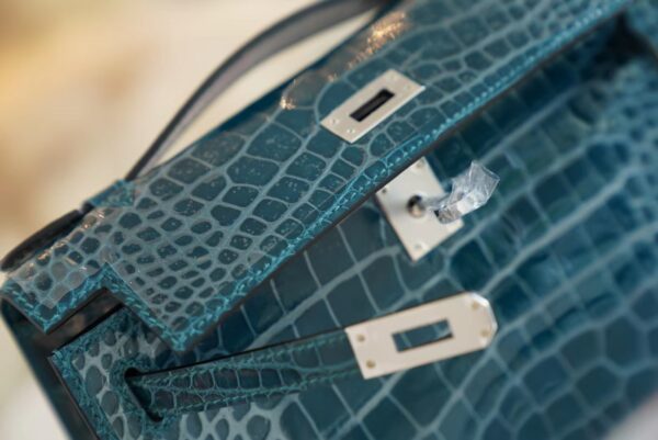4dfcd9cbb82db1c Hermes Factory Kelly Pochette 22CM Shiny Alligator W0 Vert Bosphore Silver Hardware