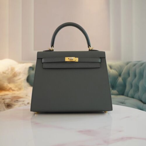 Full Handmade Hermes CK63 Vert Amande Kelly 25CM Epsom Leather Gold Hardware