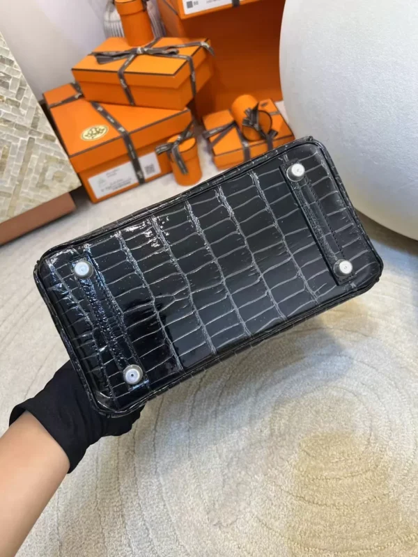 511a9fec0bd669d-jpg Hermes Shiny Porosus Crocodile Birkin 25CM 89 Noir Silver Hardware