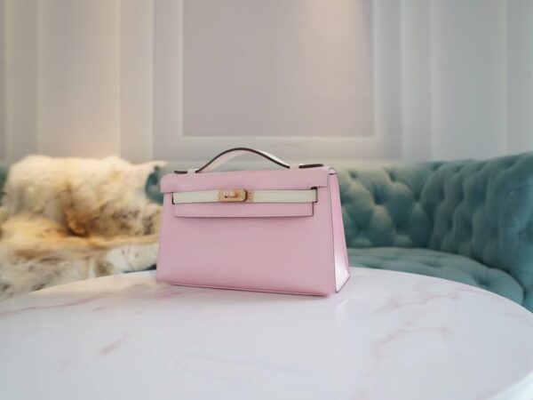 516e5718e5f7265 God Factory Bags Hermes Kelly Pochette22cm 3Q Rose Sakura/CK10 Craie Swift Leather Rose Gold Hardware