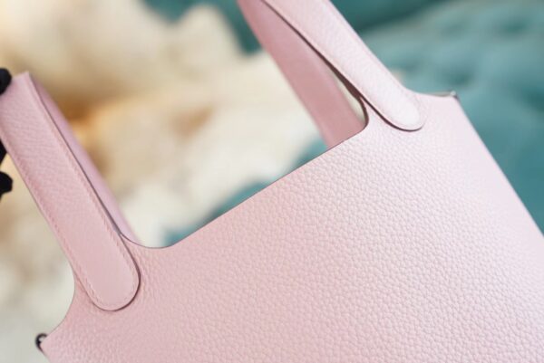 51b1ae681e156d1 Full Handmade Hermes Picotin Bag18CM 3Q Rose Sakura Clemence Leather Silver Hardware