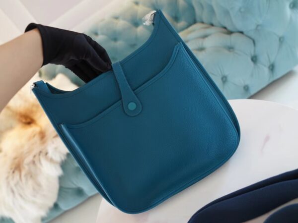 51dc34f0c377dac Full Handmade Hermes 1P Blue Colvert TC Leather Evelyne 29CM Silver Hardware