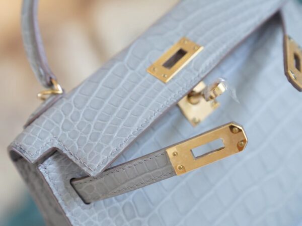 527e003bfec40be God Factory Bags Hermes Mini Kelly Two 19CM C80 Pearl Grey Matt Alligator Crocodile Gold Hardware