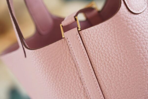 529b6a26804700b God Factory Bags Hermes Rose Sakura Clemence Leather Picotin18CM Women’s Bag Gold Hardware