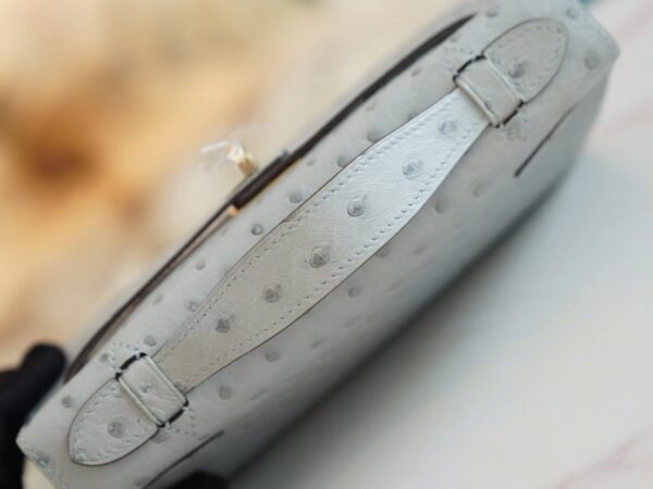 52aa4ed216a4a25 New Arrival Hermes Kelly Pochette22cm 8U Blue Glacier KK Ostrich Leather Gold Hardware