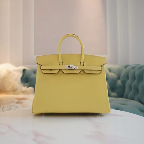 Full Handmade Hermes Birkin Bag25CM 1Z Jaune Poussin Togo Leather Silver Hardware