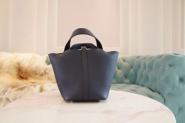 53a6fa3ae66ccae-1 Full Handmade Hermes Picotin Bag18CM Blue Nuit Clemence Leather Gold Hardware