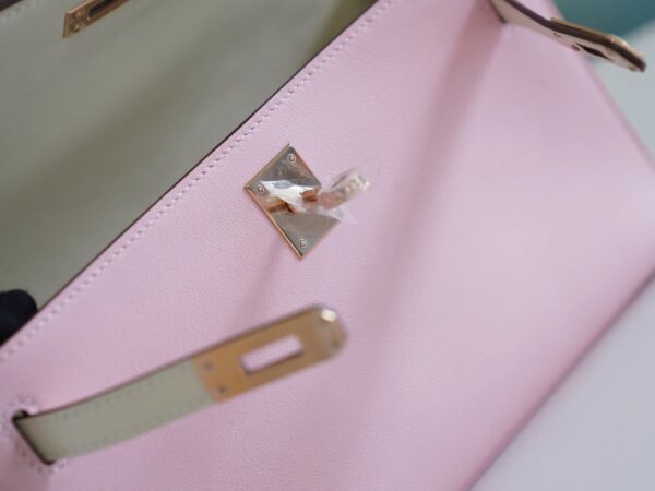 53b8f91f573bce2 God Factory Bags Hermes Kelly Pochette22cm 3Q Rose Sakura/CK10 Craie Swift Leather Rose Gold Hardware