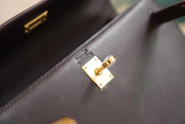 5404e07f5cdf661 Full Handmade Hermes 46 Ebene Barenia Leather Kelly Bag25CM Gold Hardware