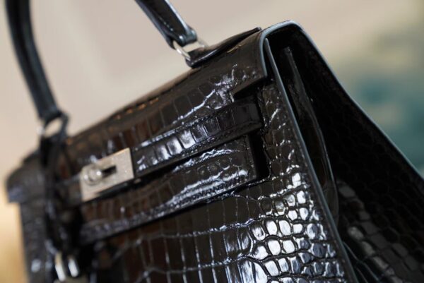 54c69045b9566fc Handmade Hermes Kelly 28CM Shiny Porosus 89 Nior Silver Hardware