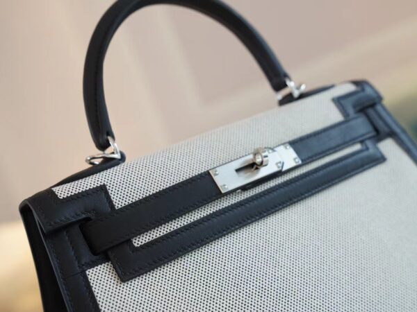 54e2b7203ff04f3 Full Handmade Hermes Canvas/ Swift Kelly Sellier 28CM CK89 Nior Silver Hardware