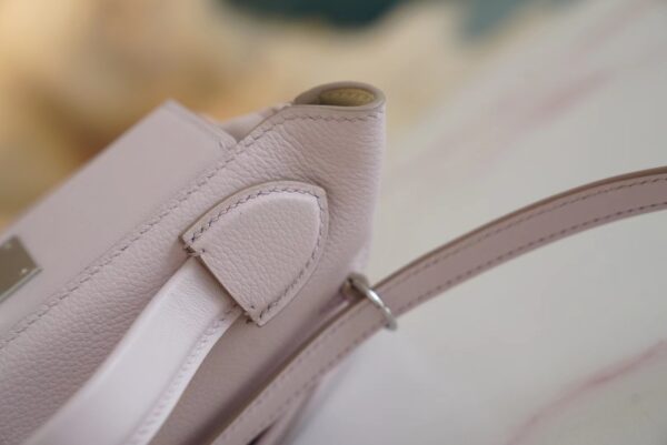 5538a5c0d6dab59 Full Handmade Hermes 09 Mauve Pale / Nata Mini Kelly 24/24 Evercolor Leather Silver Hardware