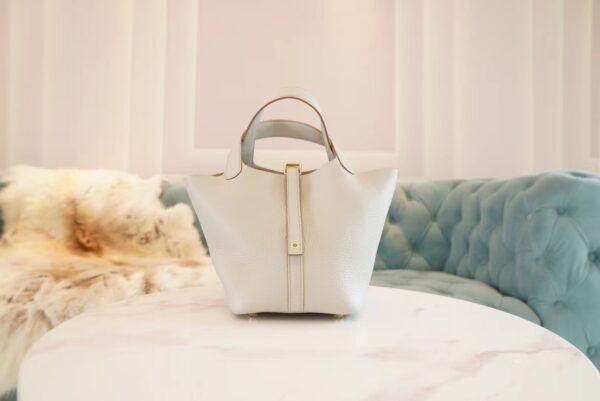 5556e099041941a-1 God Factory Bags Hermes C80 Gris Pearl Clemence Leather Picotin18CM Gold Hardware