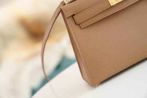 555d2faadaae201 Full Handmade Hermes Mini Kelly19CM 2J Quebracho Chevre Leather Gold Hardware