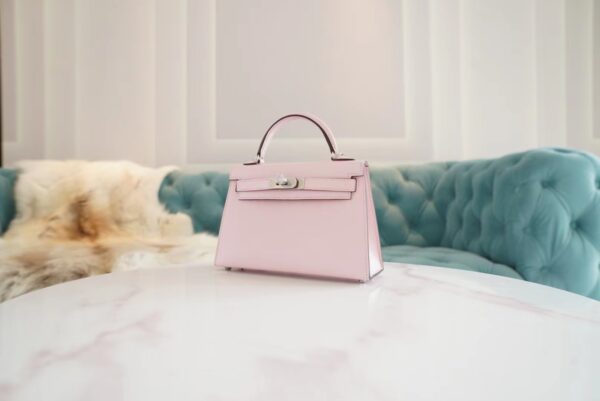 555e030152d51cf Full Handmade Hermes Mini Kelly19CM 3Q Rose Sakura Chevre Leather Silver Hardware