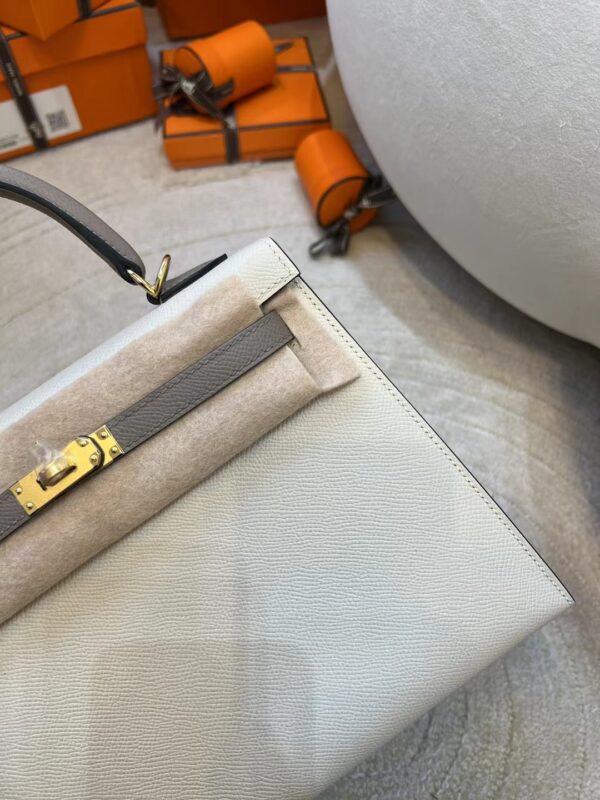 559514c13a0f4e5 Hermes Kelly Sellier 25CM 10 Craie/ M8 Gris Asphalt Epsom Gold Hardware