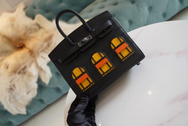 55a9668cf158f63 Wholesale Hermes Birkin House 20CM CK89 Black Four Leathers Black Hardware