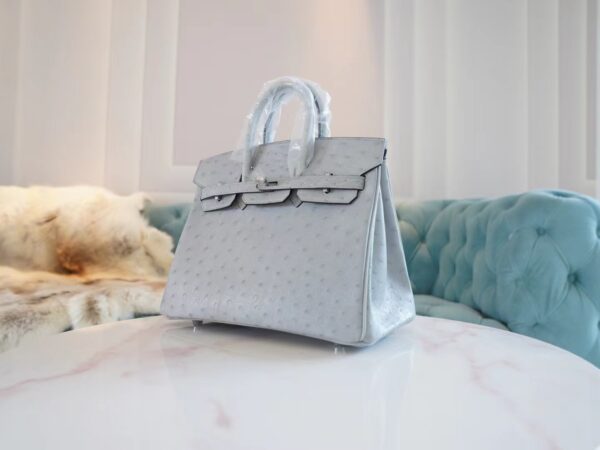 55fa5b5401fdc27 Discount Hermes 8U Blue Glacier South Africa KK Ostrich Birkin25CM Tote Bag