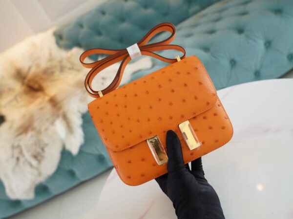 56101711d96fdbf-1 God Factory Bags Hermes Factory I9 Abricot KK Ostrich Skin Constance19CM Shoulder Bag