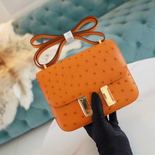 God Factory Bags Hermes Factory I9 Abricot KK Ostrich Skin Constance19CM Shoulder Bag