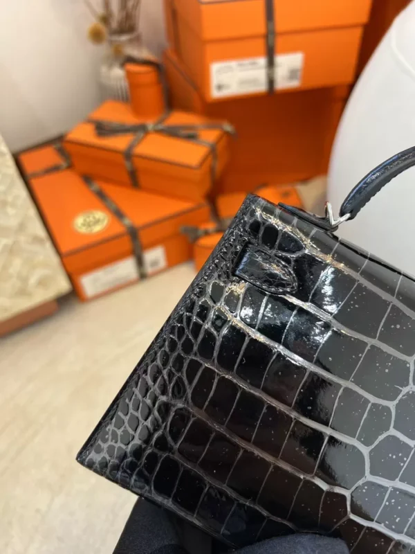 5637b6c997722f7-jpg Hermes 89 Noir Mini Kelly 19CM HCP Shiny Alligator Silver Hardware