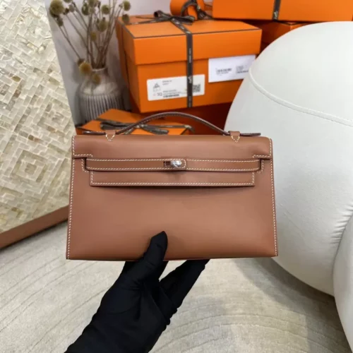 Taiwan Hermes Swift 37 Gold Kelly Pochette 22CM Silver Hardware