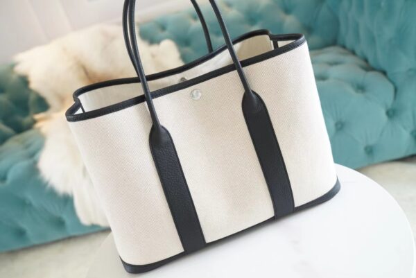 577f8a86f44a6d4 Wholesale God Factory Bags Hermes Black Leather/Beige Canvas Garden Party30/36CM