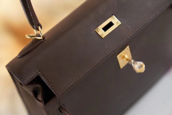 589132d3e4a3f06 Full Handmade Hermes 46 Ebene Barenia Leather Kelly Bag25CM Gold Hardware