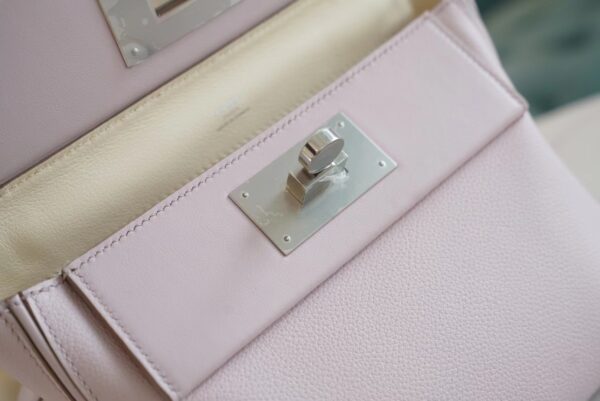 58a65574db22842 Full Handmade Hermes 09 Mauve Pale / Nata Mini Kelly 24/24 Evercolor Leather Silver Hardware