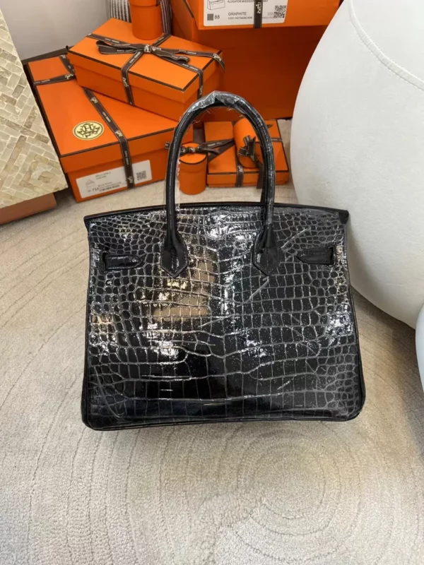 58b51ab17cfc60f-jpg Hermes Boutique 89 Noir Birkin 30CM Shiny Porosus Crocodile Silver Hardware