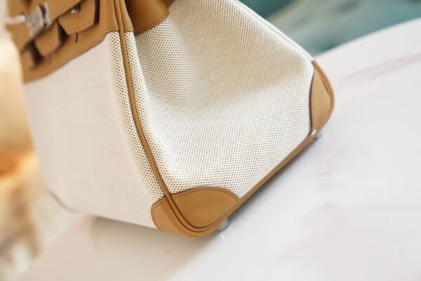58c4ce028ad16f6-1 New Arrival Hermes Beige Canvas/2S Sesame Leather Birkin30CM Silver Hardware