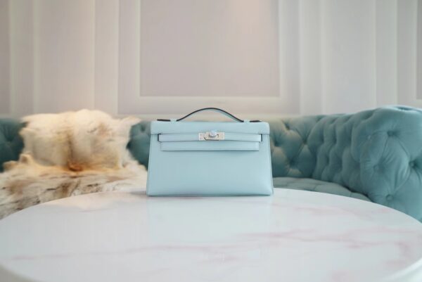 591ba5f1977485c-1 Fashion Hermes U2 Blue Zephyr Kelly Pochette 22cm Swift Leather Silver Hardware