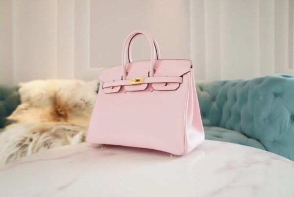 5987eba863f5990 Hand Stitch Hermes Birkin Bag25CM 3Q Rose Sakura Swift Leather Gold Hardware