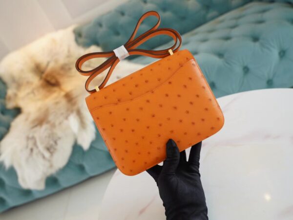 5a90bacabe40ea2 God Factory Bags Hermes Factory I9 Abricot KK Ostrich Skin Constance19CM Shoulder Bag
