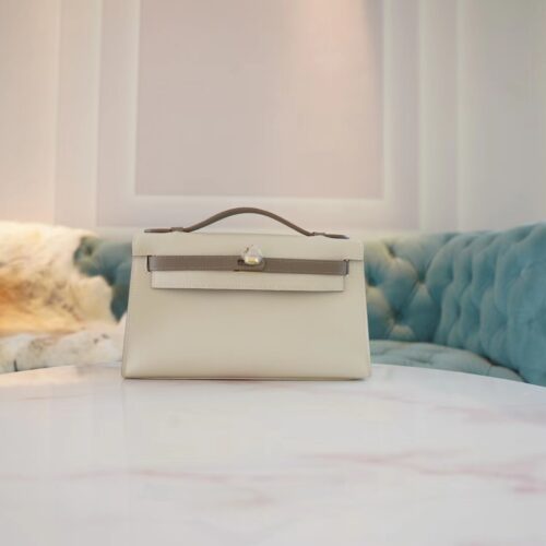 God Factory Bags Factory Hermes Kelly Pochette22cm Craie & Gris Asphalt Swift Leather