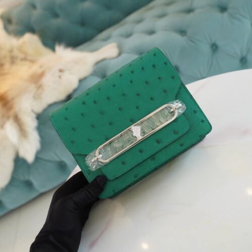 Sale God Factory Bags Hermes Roulis Mini18cm U4 Vert Vertigo KK Ostrich Leather Silver Hardware