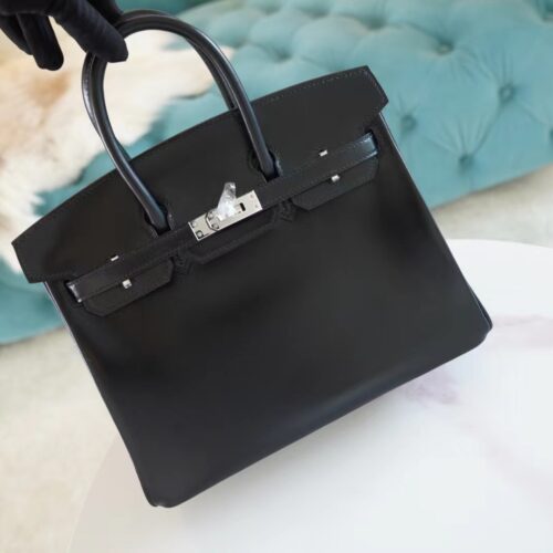 Hand Stitch Hermes Birkin Bag25CM CK89 Nior Box Leather Silver Hardware