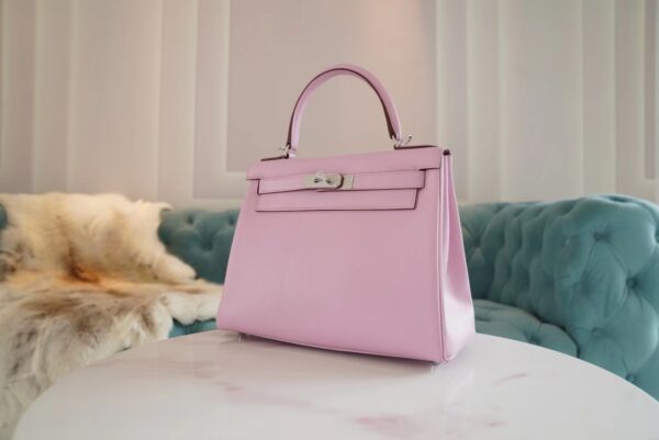 5bc1e580e92f39a Hermes Boutique Kelly Bag28CM X9 Mauve Sylyestre Swift Leather Silver Hardware