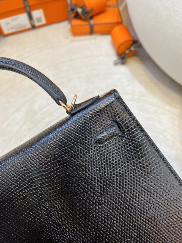 5c367319b5e198c Qatar Doha Hermes Kelly Sellier 25CM Lizard Leather 89 Noir Rose Gold Hardware