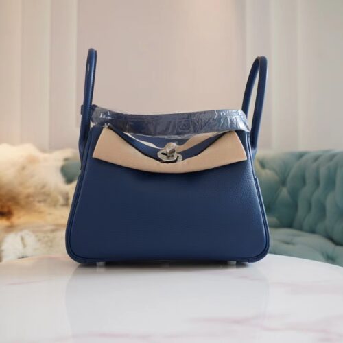 Discount Hermes Lindy 26CM S4 Deep Blue Clemence Leather Silver Hardware