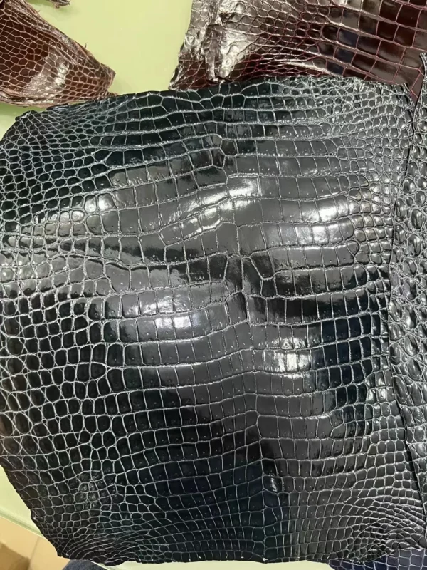 Hermes 78 Blue Marine Shiny Porosus Crocodile Leather
