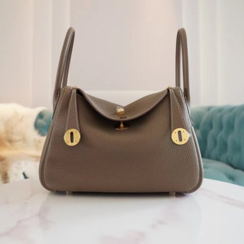 Wholesale God Factory Bags Hermes Lindy26CM C18 Grey Etoupe Clemence Leather Gold Hardware