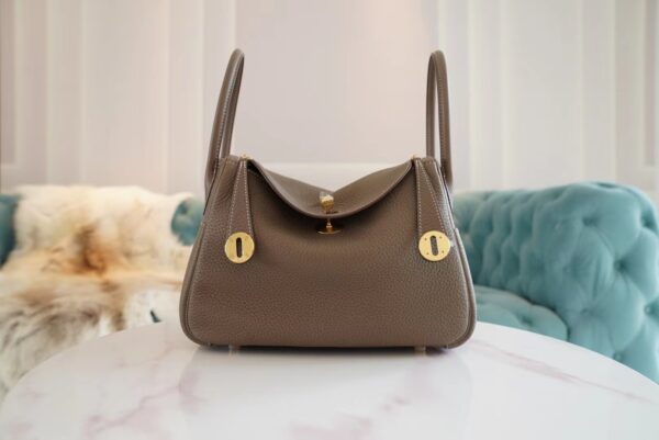 5dab46a601d5e12 Wholesale God Factory Bags Hermes Lindy26CM C18 Grey Etoupe Clemence Leather Gold Hardware