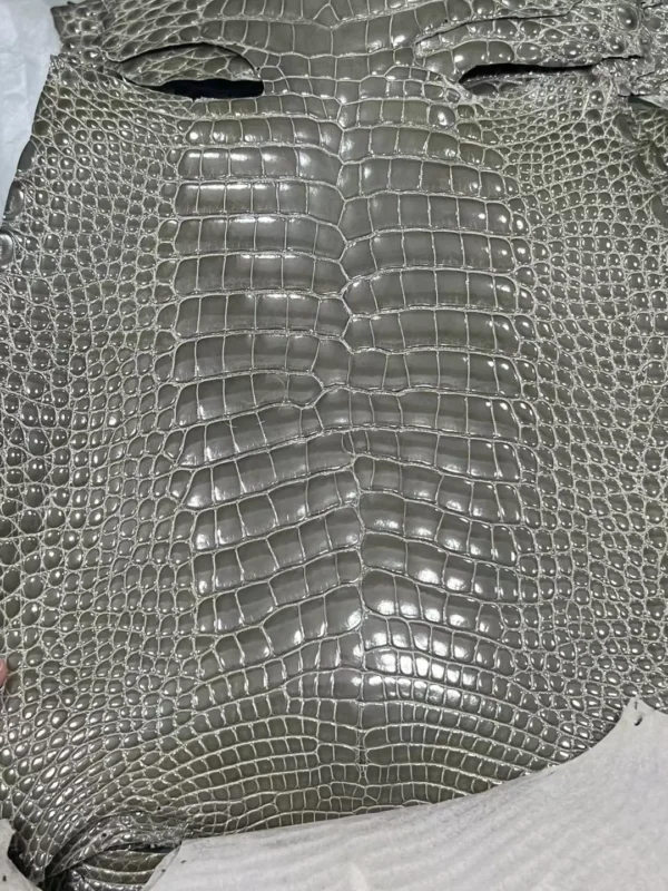 Hermes Shiny Alligator Crocodile Leather CK81 Gris Tourterelle