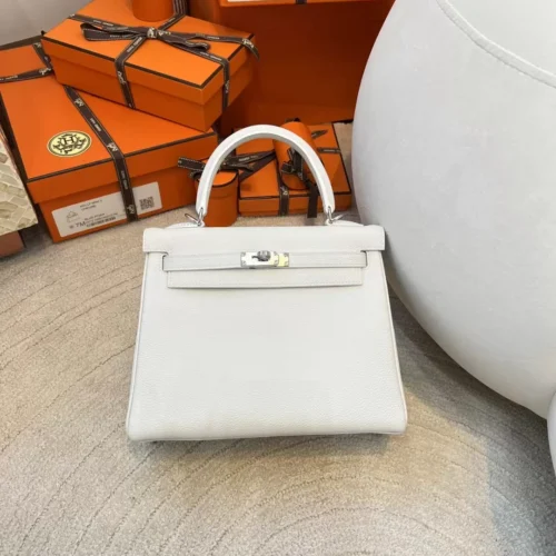 UK London Hermes Togo Leather Kelly 25CM 01 Blanc Silver Hardware