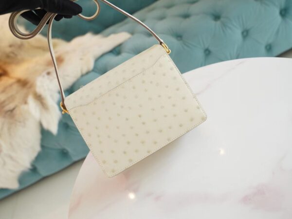 5e36b977792ea04 Hermes Boutique 3C Parchemin South Africa KK Ostrich Skin Roulis Mini18cm Gold Hardware
