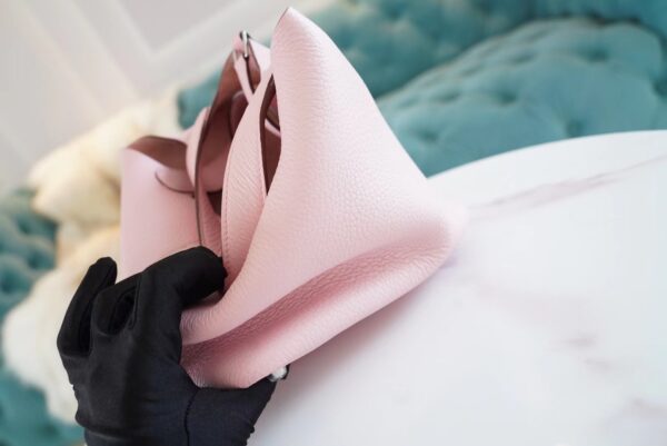 5ea6a87db39f1de Full Handmade Hermes Picotin Bag18CM 3Q Rose Sakura Clemence Leather Silver Hardware