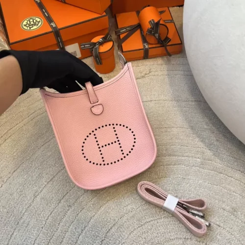 Hermes Mini Evelyne 16CM 3Q Rose Sakura Clemence Leather Silver Hardware