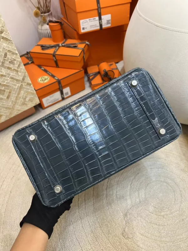 5f11fb9ab409a6f-jpg Hermes Shiny Porosus Crocodile Birkin 30CM Y7 Blue Orage Silver Hardware